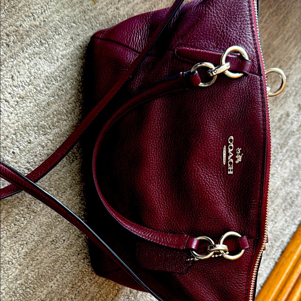 Coach Red Shoulder Bag with Gold Hardware and Pebbled Texture